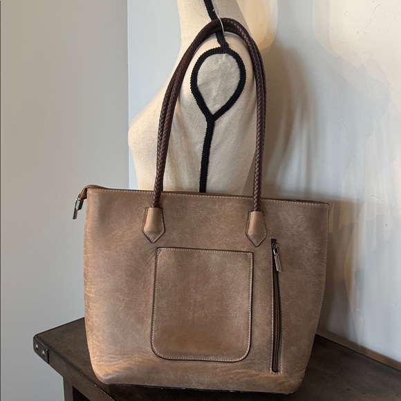 Montana West Pewter Brown Faux Leather Concealed Carry Bag Tote Braided Details - Picture 2 of 15